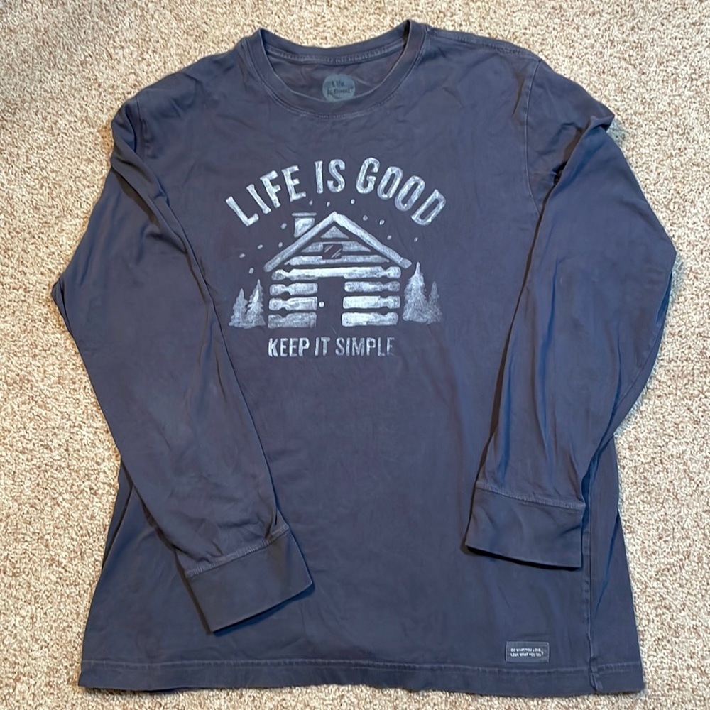 Life Is Good Keep it Simple Graphic Gray Long Sleeve